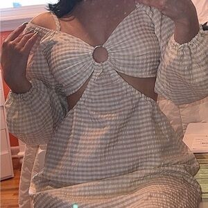 Divided Beige Checkered Mini Dress